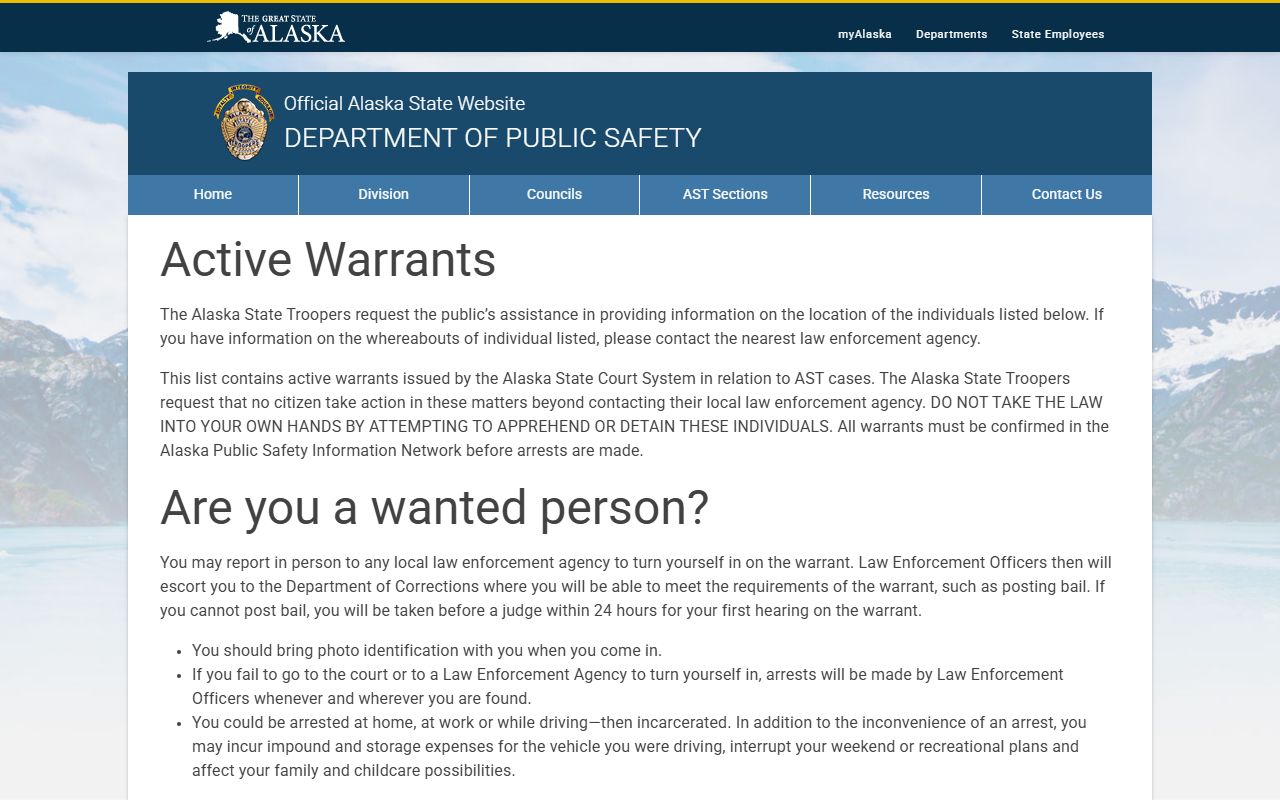 Alaska Warrant Records active trooper warrants
