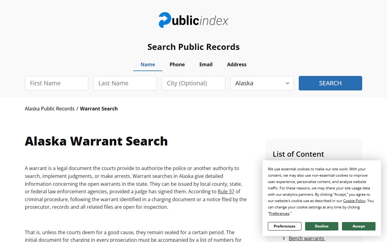 Tanaina Warrant Records and Wasilla Police Department